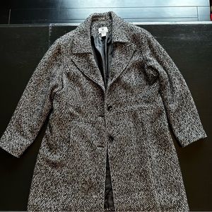 Worthington XL Gray Black and White Chevron Pattern Coat Trench Coat Wool